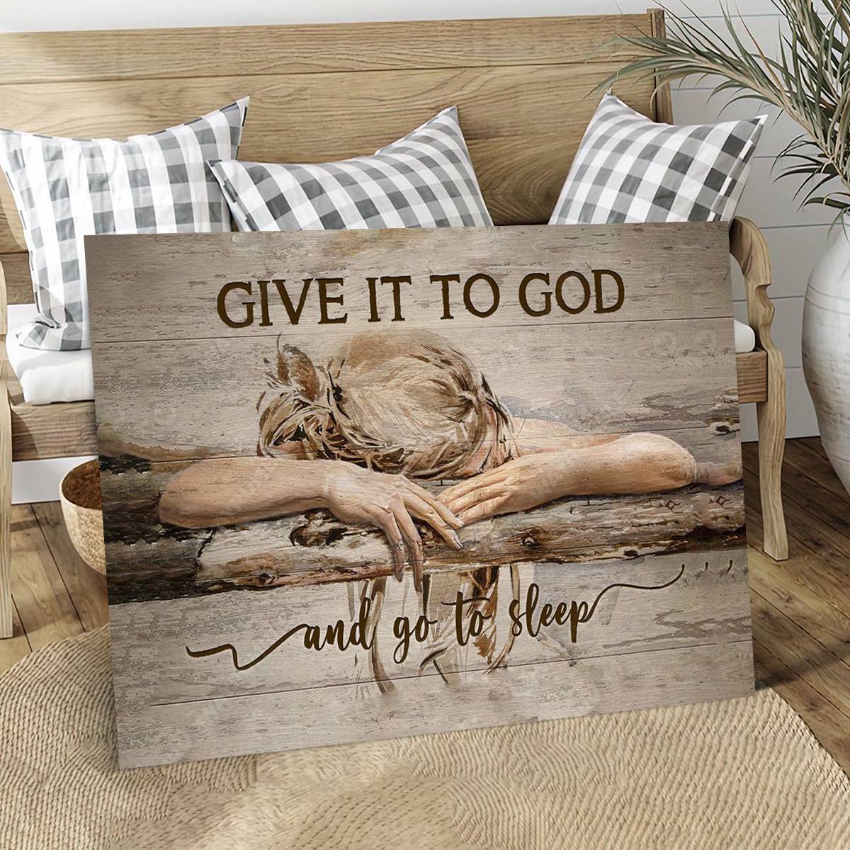 Sleeping girl, Give it to God and go to sleep - Jesus Landscape Canvas Prints, Christian Wall Art - Image 3
