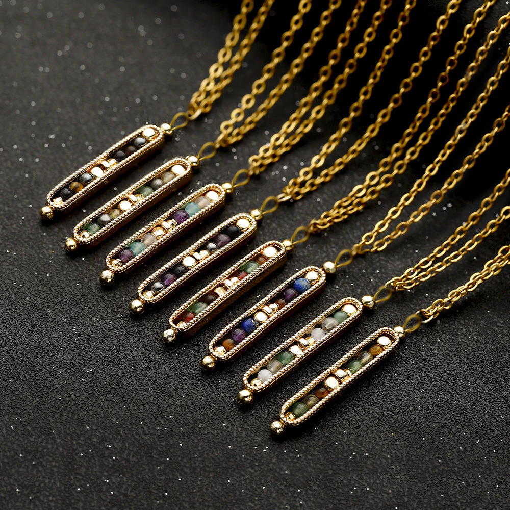 Small Stone Bead Pendant Card Necklace, Amethyst Collar Chain - Image 11