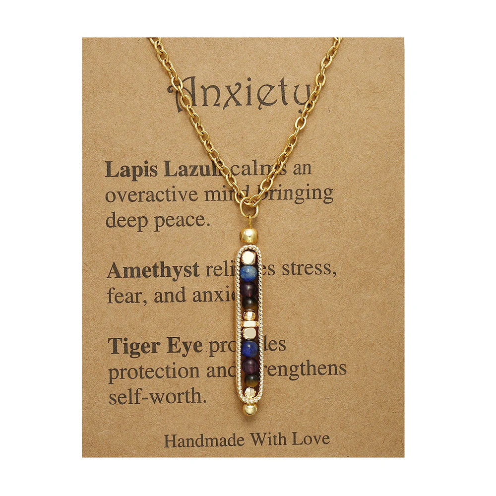 Small Stone Bead Pendant Card Necklace, Amethyst Collar Chain - Image 12