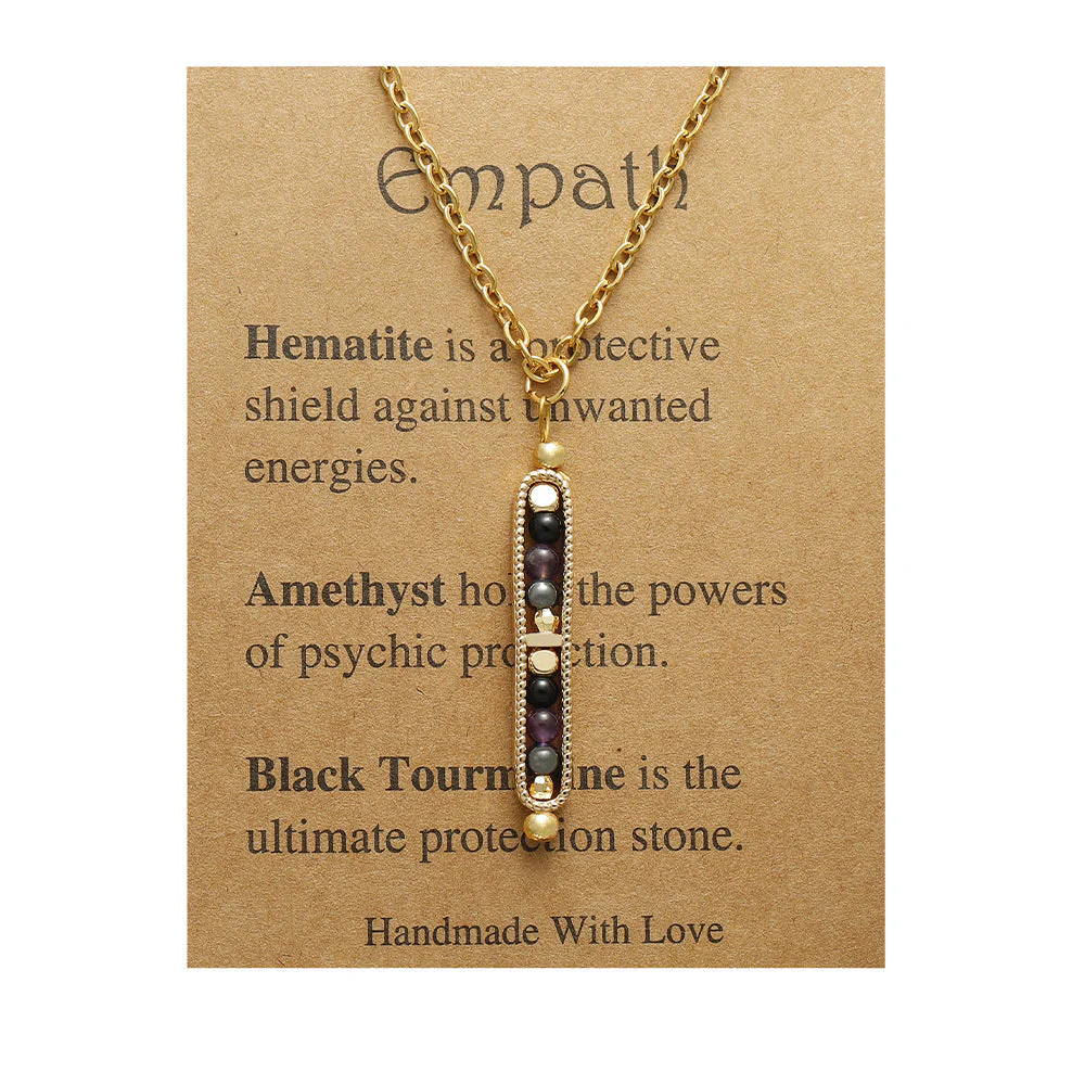 Small Stone Bead Pendant Card Necklace, Amethyst Collar Chain - Image 14
