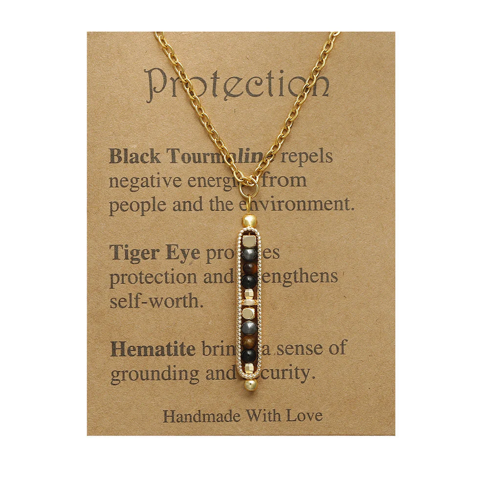 Small Stone Bead Pendant Card Necklace, Amethyst Collar Chain - Image 17