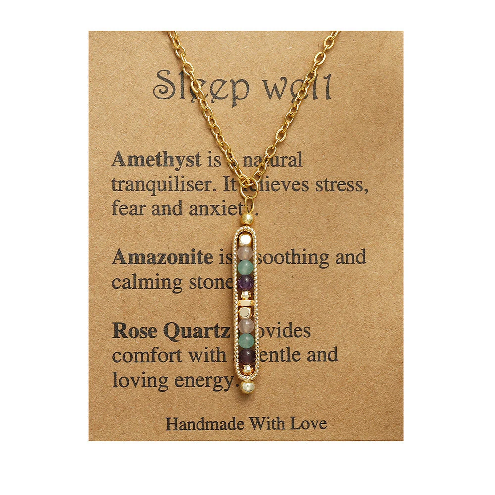 Small Stone Bead Pendant Card Necklace, Amethyst Collar Chain - Image 18