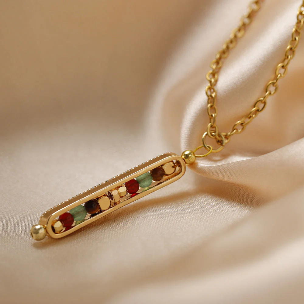 Small Stone Bead Pendant Card Necklace, Amethyst Collar Chain - Image 2