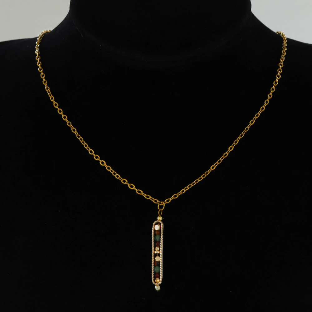 Small Stone Bead Pendant Card Necklace, Amethyst Collar Chain - Image 7