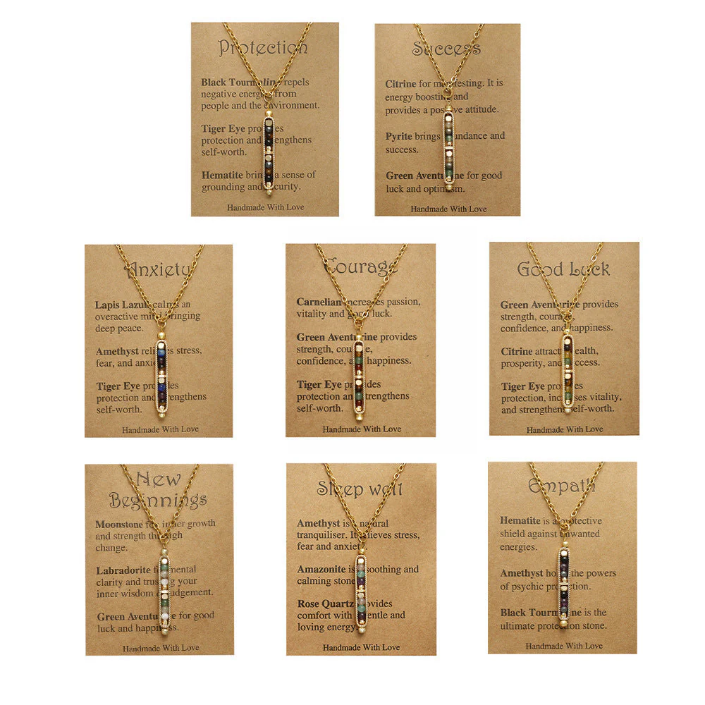 Small Stone Bead Pendant Card Necklace, Amethyst Collar Chain - Image 9