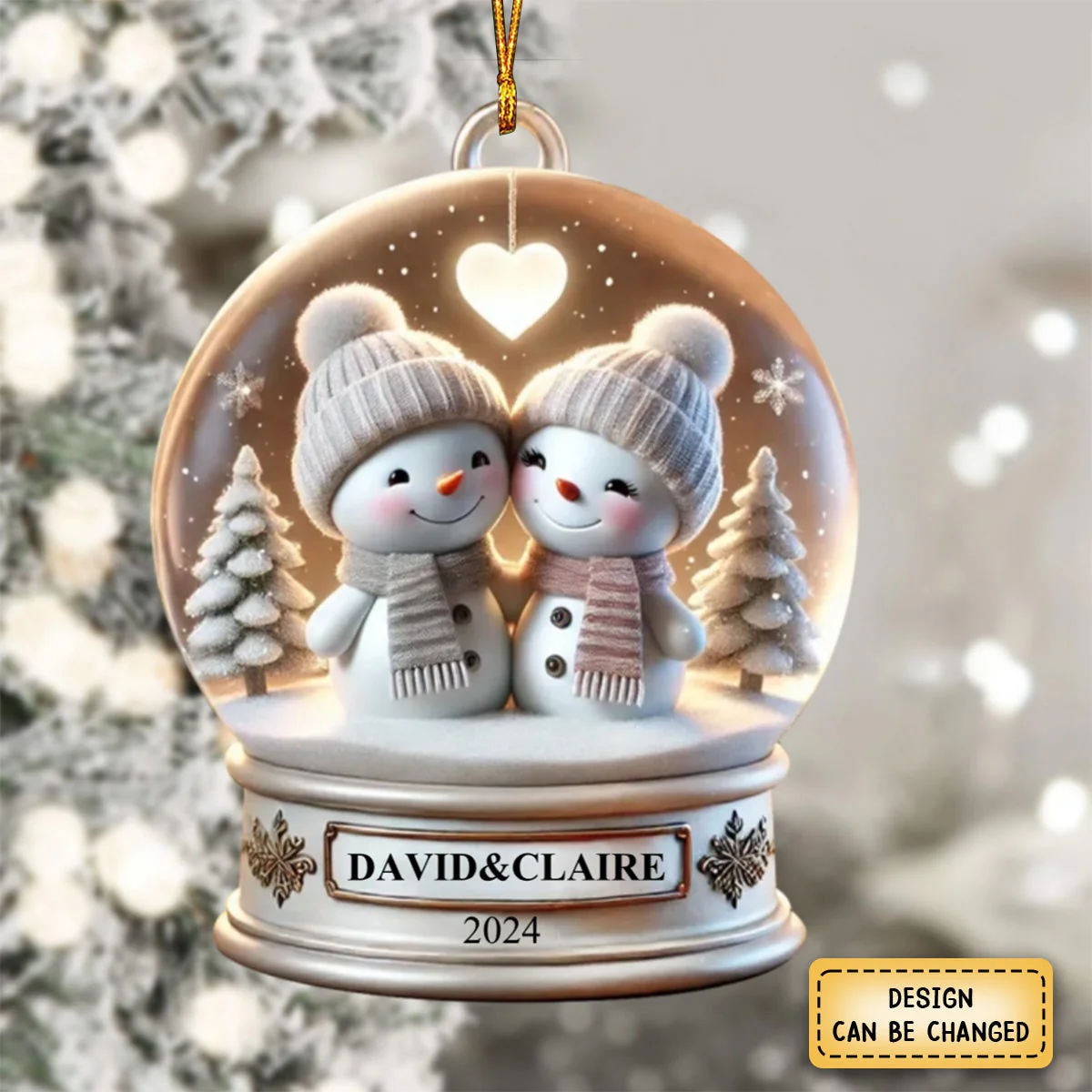 Snow Globe Snowman Couple White Christmas Acrylic Ornament, Personalized Couple Ornament, Christmas Gift For Married Engaged Couples - Image 6
