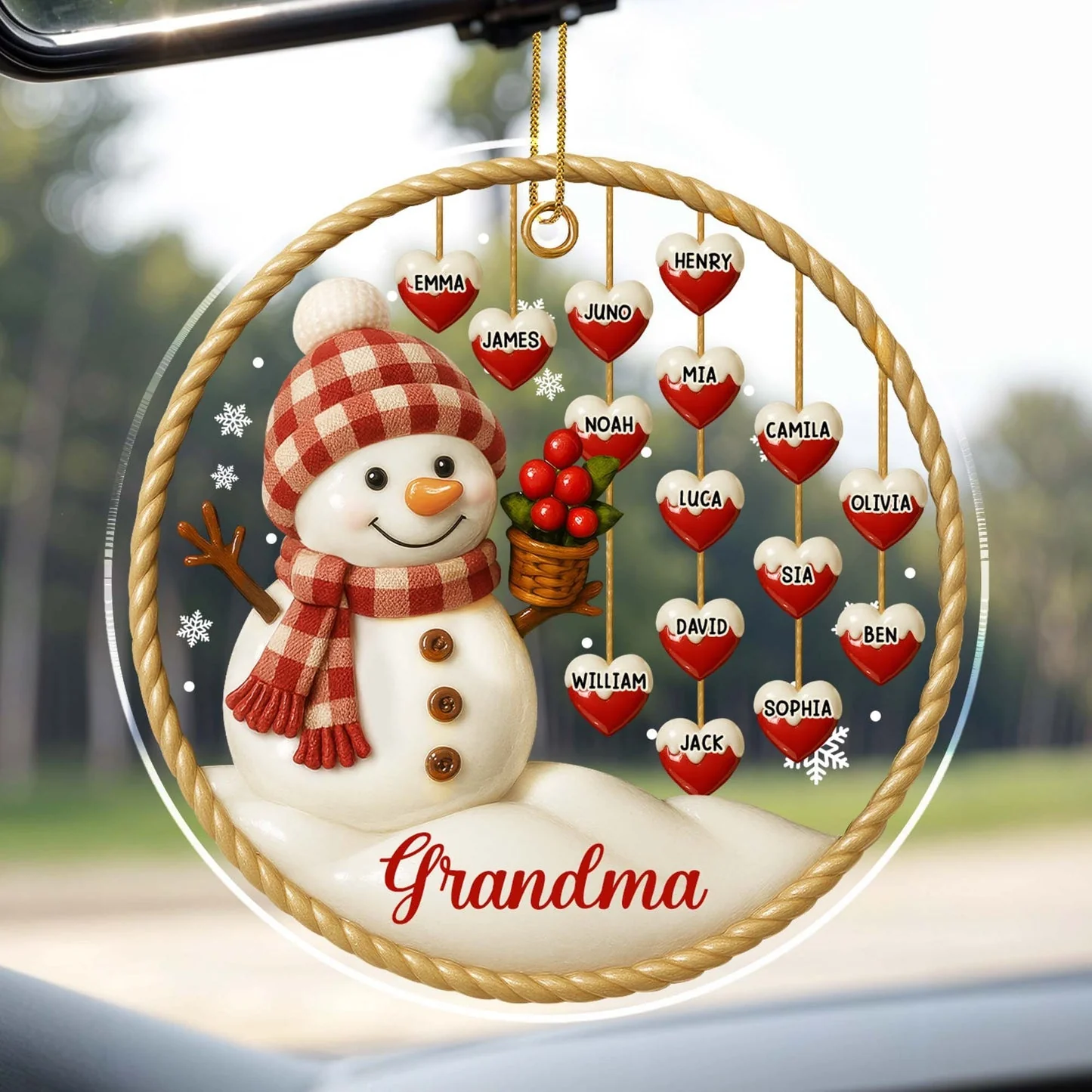 Snowman and Hearts Personalized Acrylic Ornament For Family - Image 4