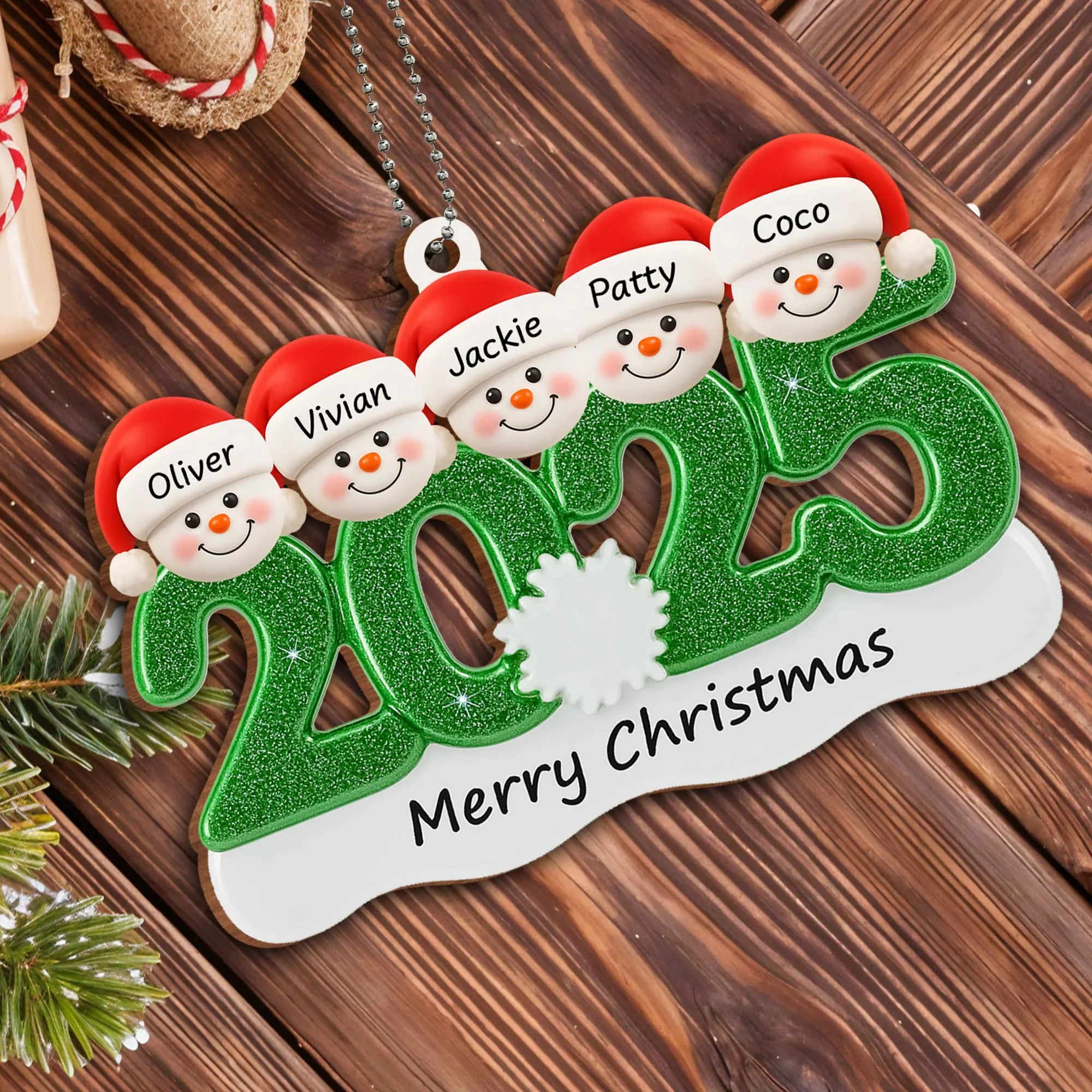 Snowman Family - Custom Wood Ornament, Gift For Family and Friends - Image 2