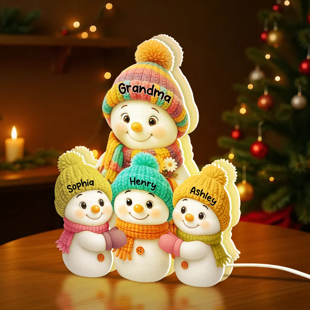 Snowman Grandma and Grandkids Personalized LED Light Box Christmas Gift for Family - Image 3