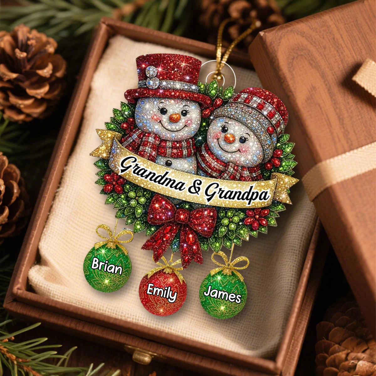 Snowman Glitter Grandma Grandpa Grandkids - Personalized Custom Acrylic Ornament - Image 3