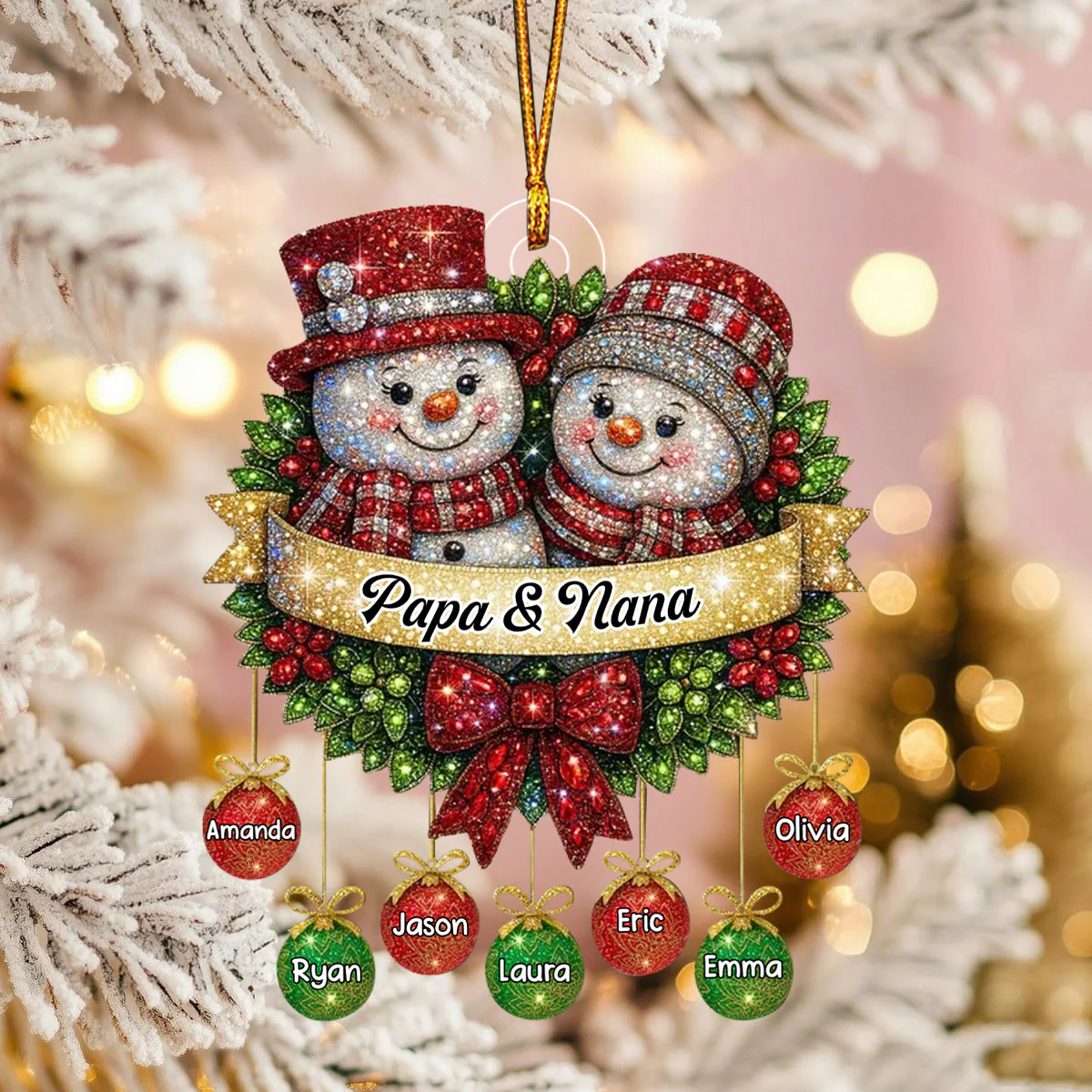 Snowman Glitter Grandma Grandpa Grandkids - Personalized Custom Acrylic Ornament - Image 4