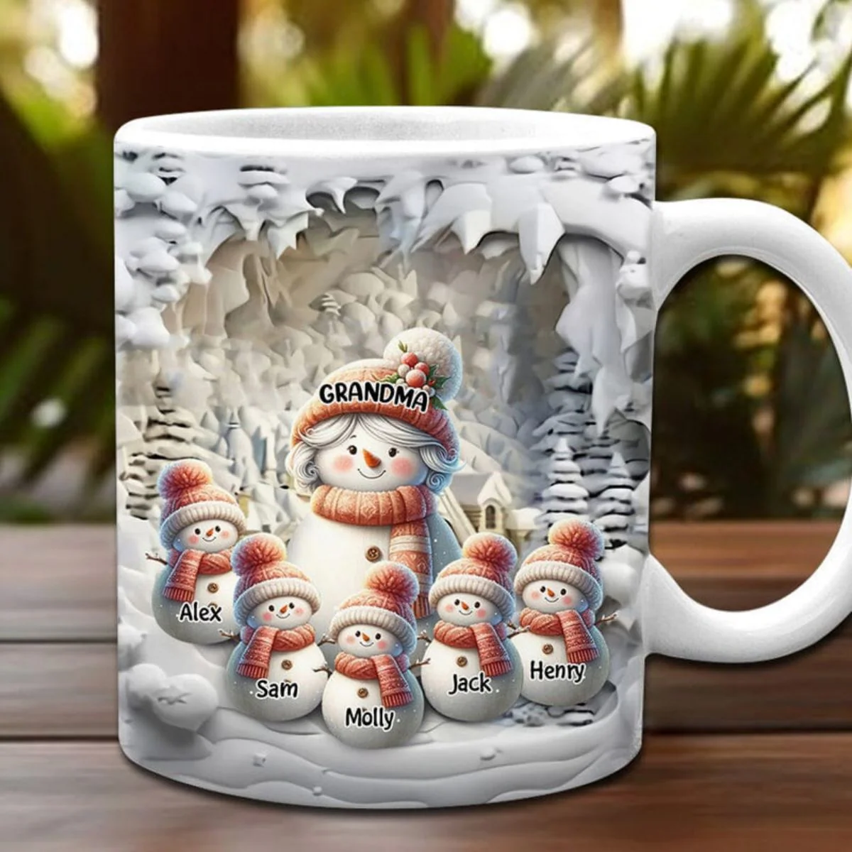 Snowy Christmas Grandma Snowman With Cute Snowman Kids Personalized Mug - Image 2