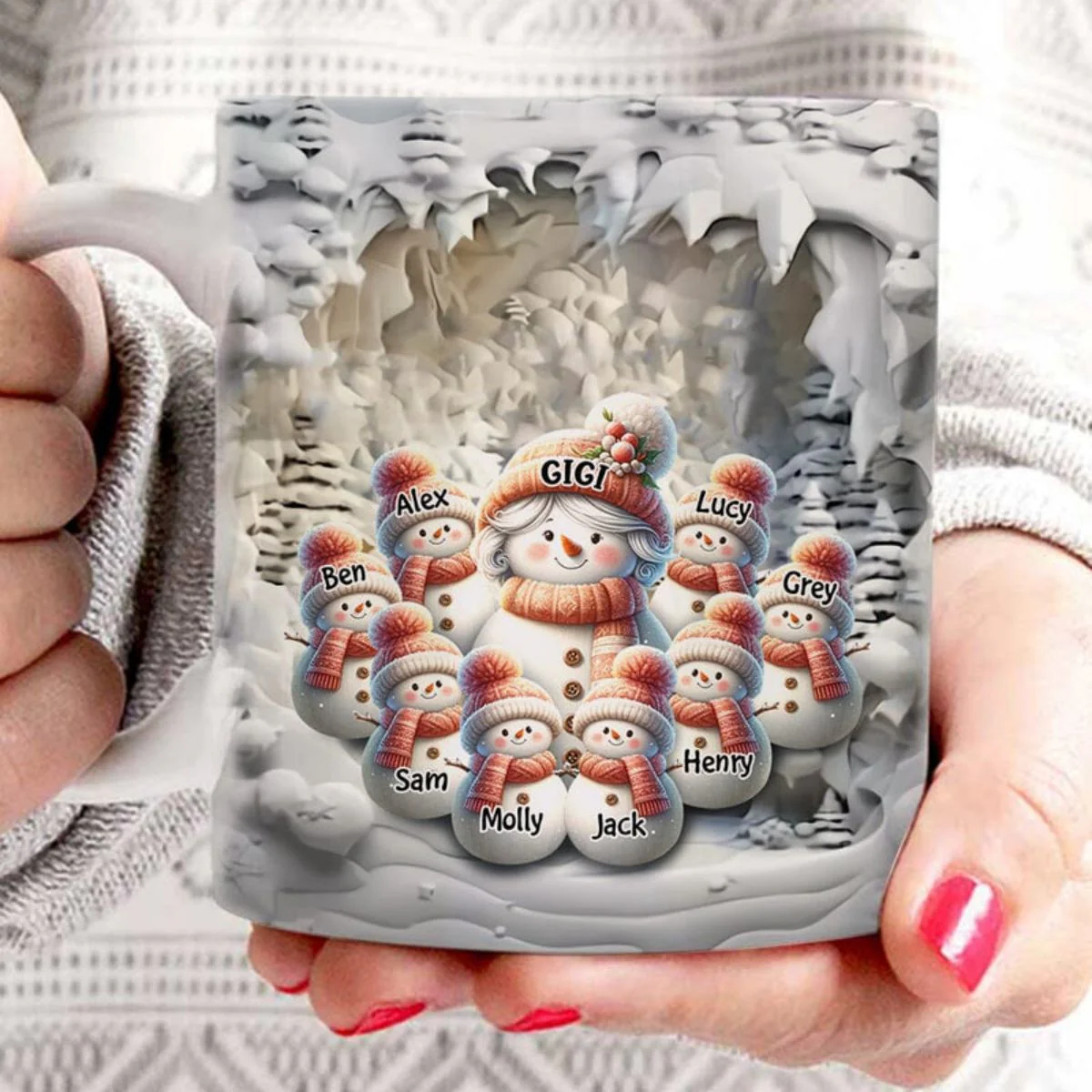 Snowy Christmas Grandma Snowman With Cute Snowman Kids Personalized Mug - Image 3