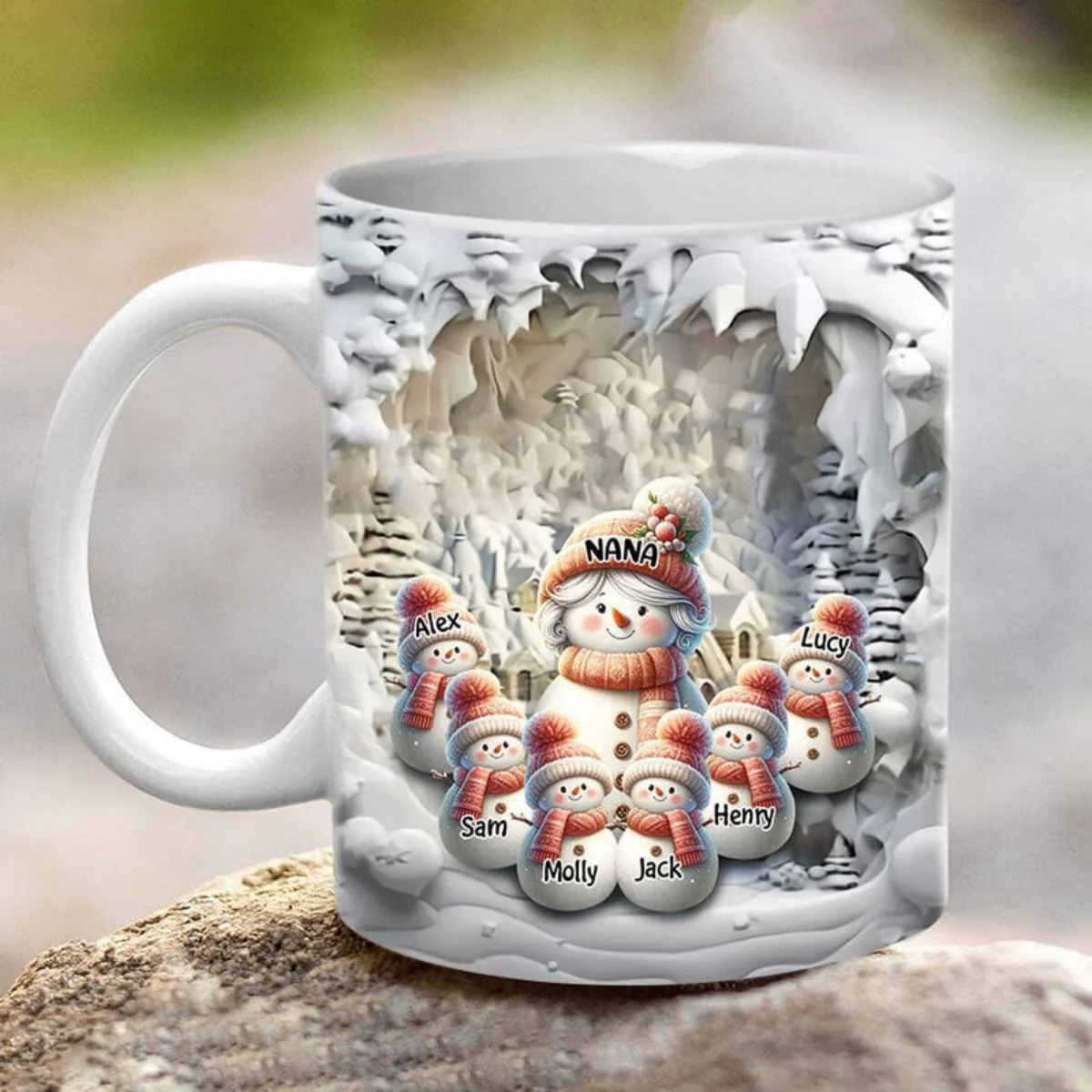 Snowy Christmas Grandma Snowman With Cute Snowman Kids Personalized Mug - Image 4