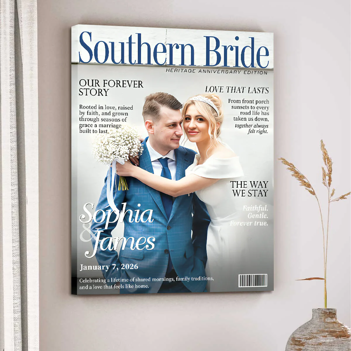 Southern Bride Magazine Cover, Personalized Wedding Canvas, Timeless Southern Love Keepsake - Image 6