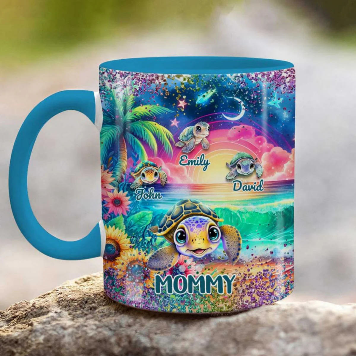 Sparkling Glitter Ocean Sea Turtle Grandma Auntie Mom Kids - Personalized 15oz Mug - Image 4