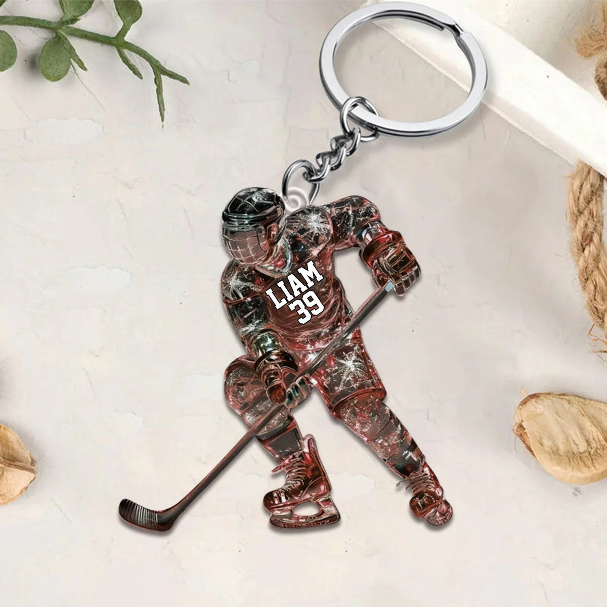 Sparkling Ice Hockey Player - Personalized Hockey Keychain - Image 4