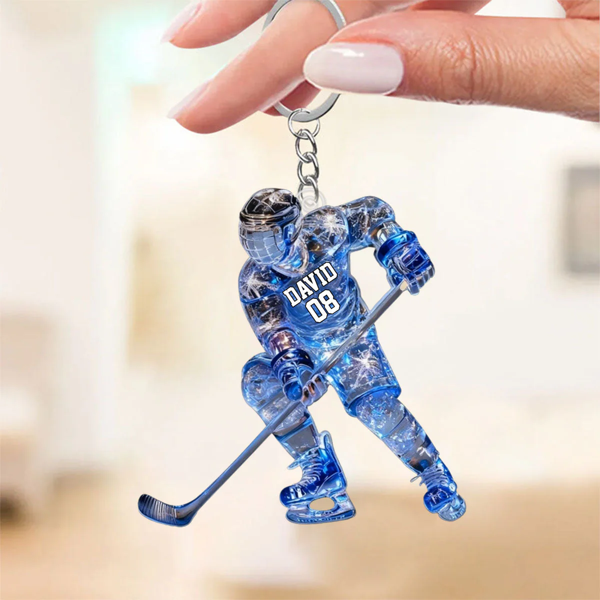 Sparkling Ice Hockey Player - Personalized Hockey Keychain - Image 5