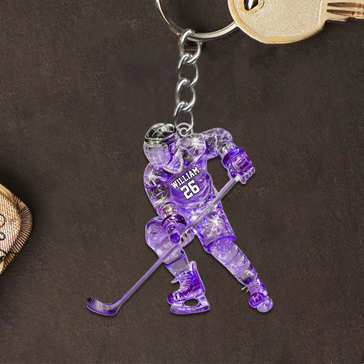 Sparkling Ice Hockey Player - Personalized Hockey Keychain - Image 6