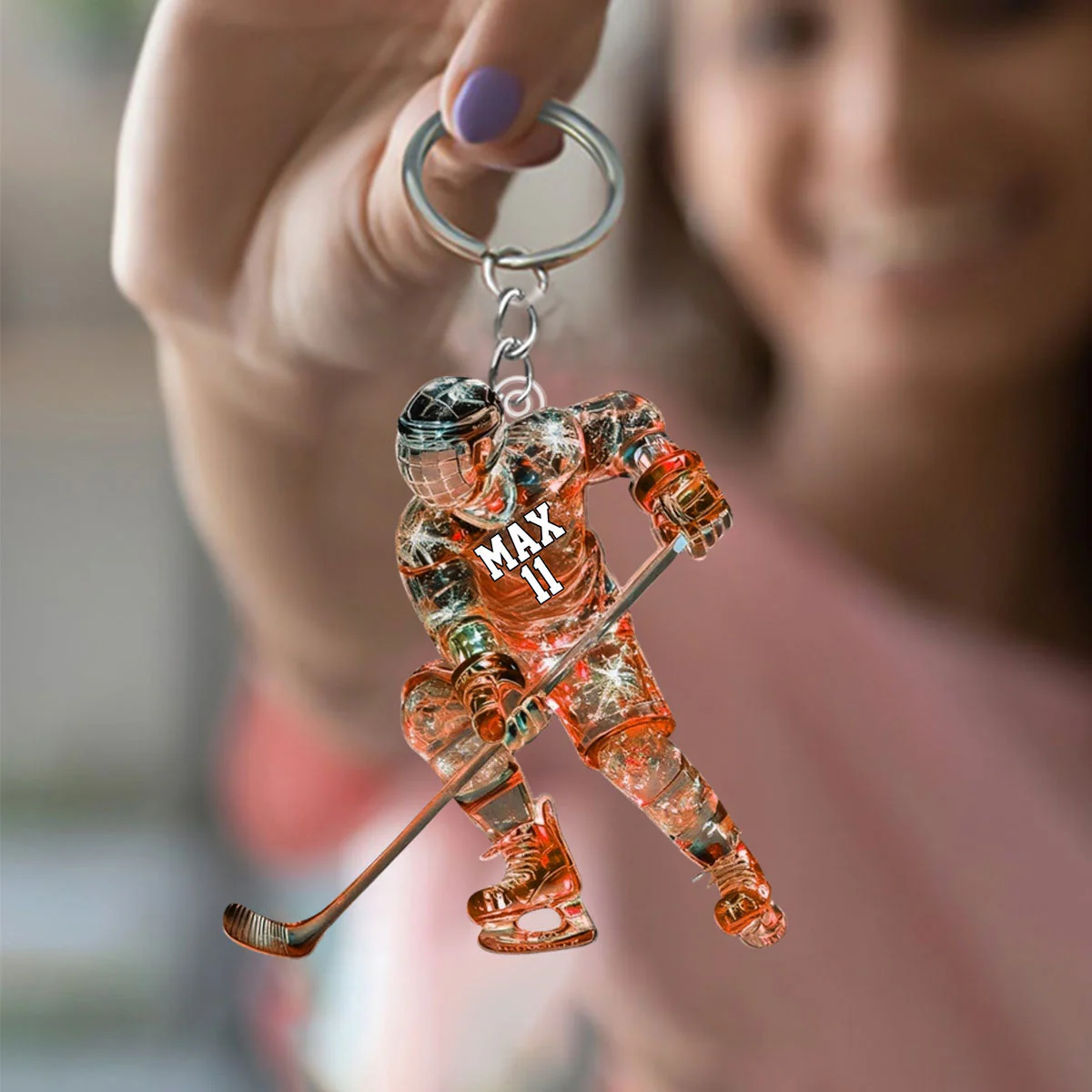 Sparkling Ice Hockey Player - Personalized Hockey Keychain - Image 7