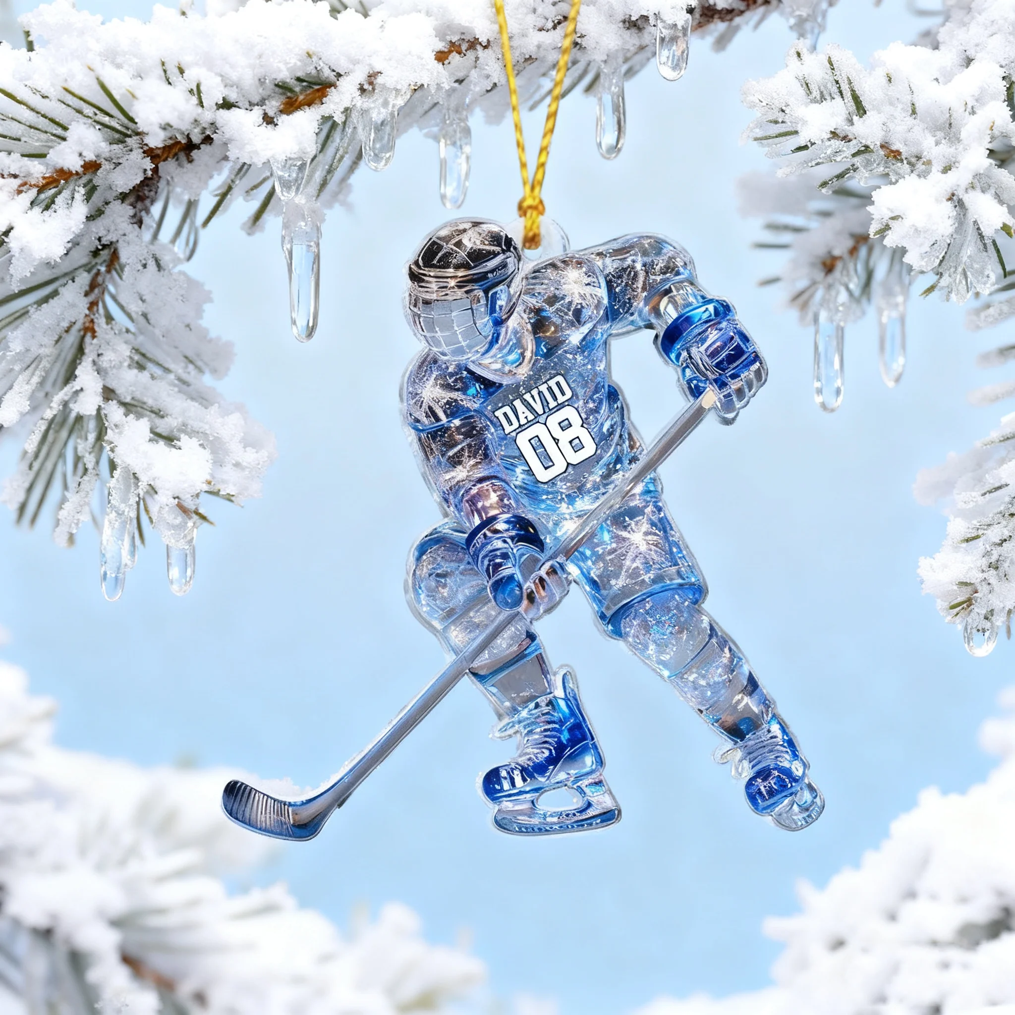 Sparkling Ice Hockey Player - Personalized Hockey Ornament - Image 2