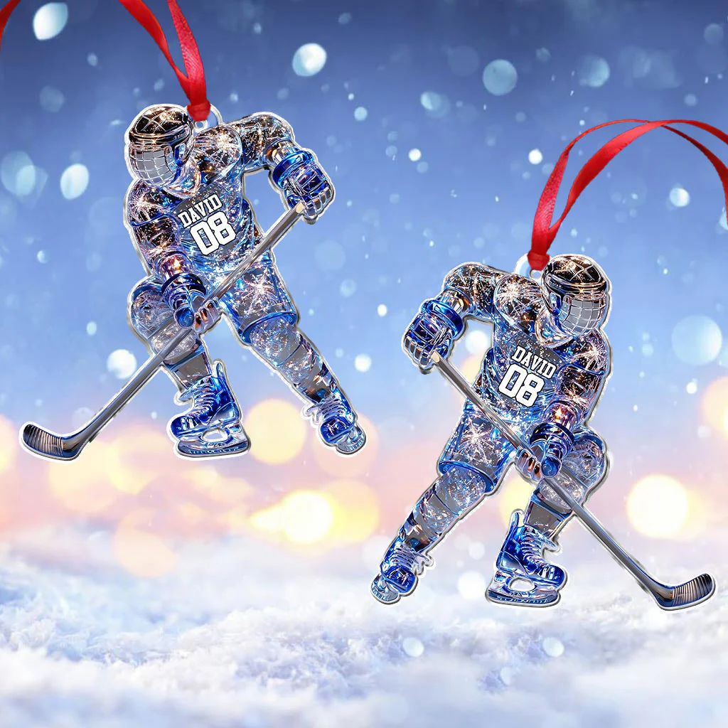 Sparkling Ice Hockey Player - Personalized Hockey Ornament - Image 3