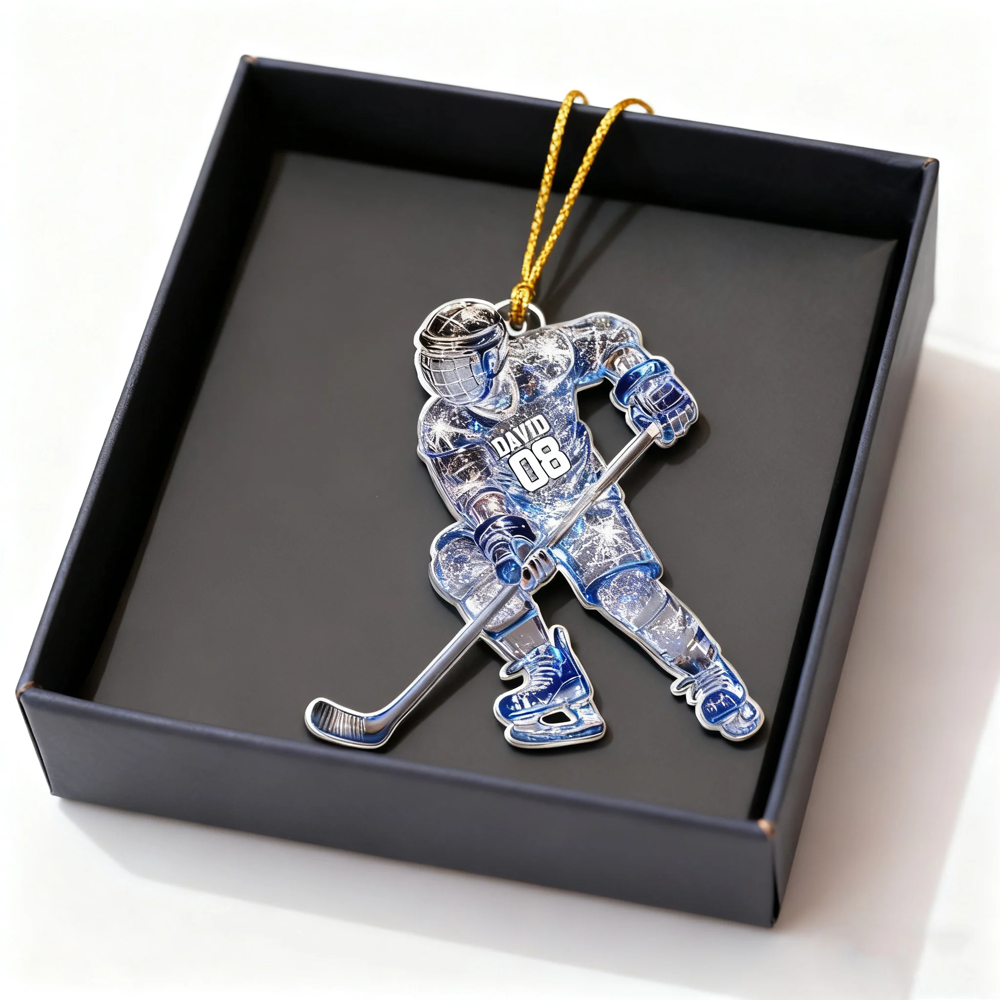 Sparkling Ice Hockey Player - Personalized Hockey Ornament - Image 4
