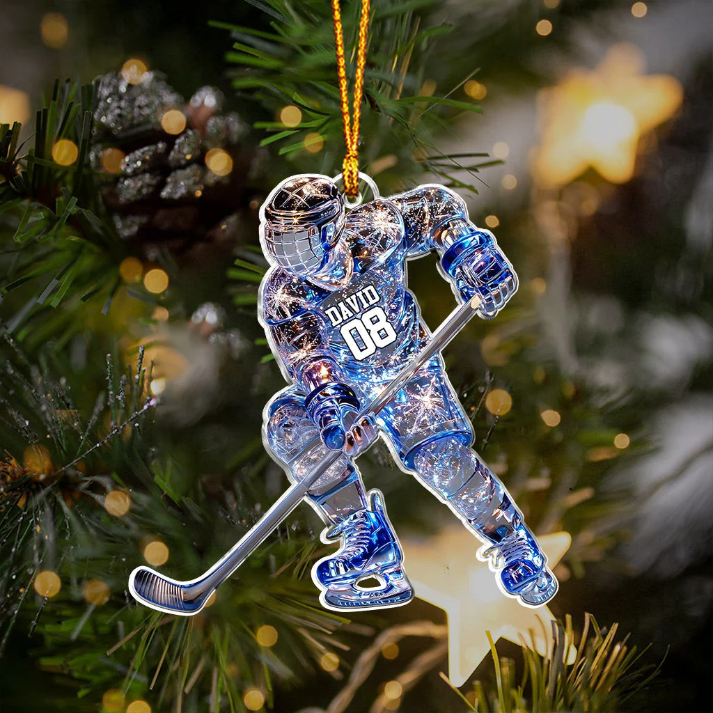 Sparkling Ice Hockey Player - Personalized Hockey Ornament - Image 5