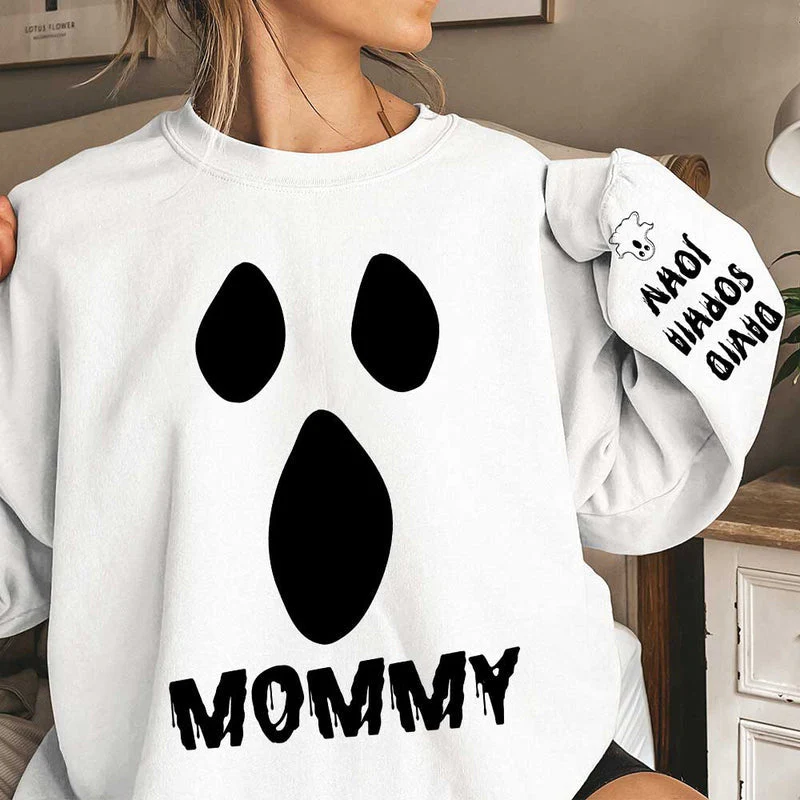 Spooky Ghost Face Grandma Mom Custom Kids Name Personalized Sweatshirt - Image 3