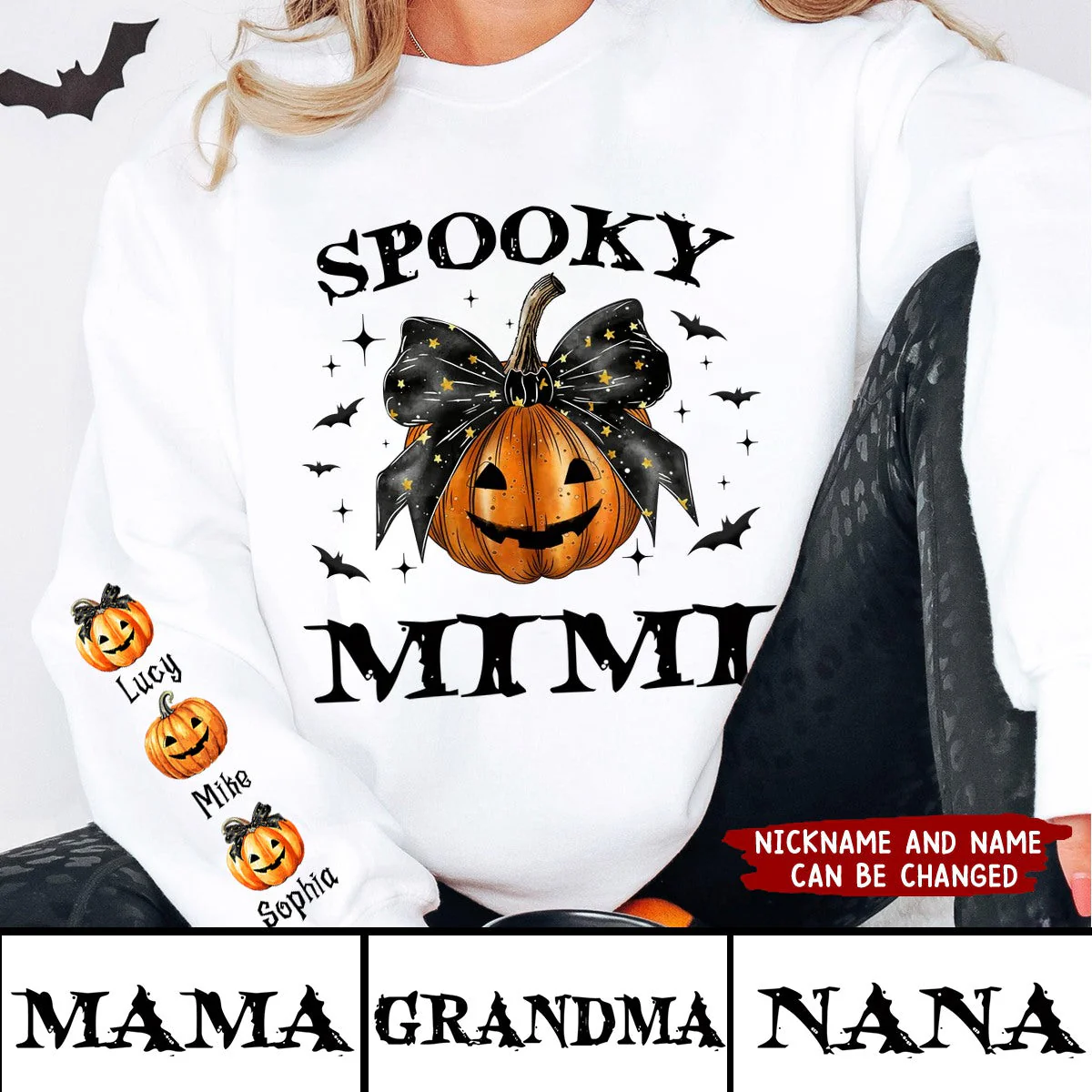 Personalized Sleeve Printed Sweatshirt - Spooky Grandma Mom Halloween Pumpkin - Image 4