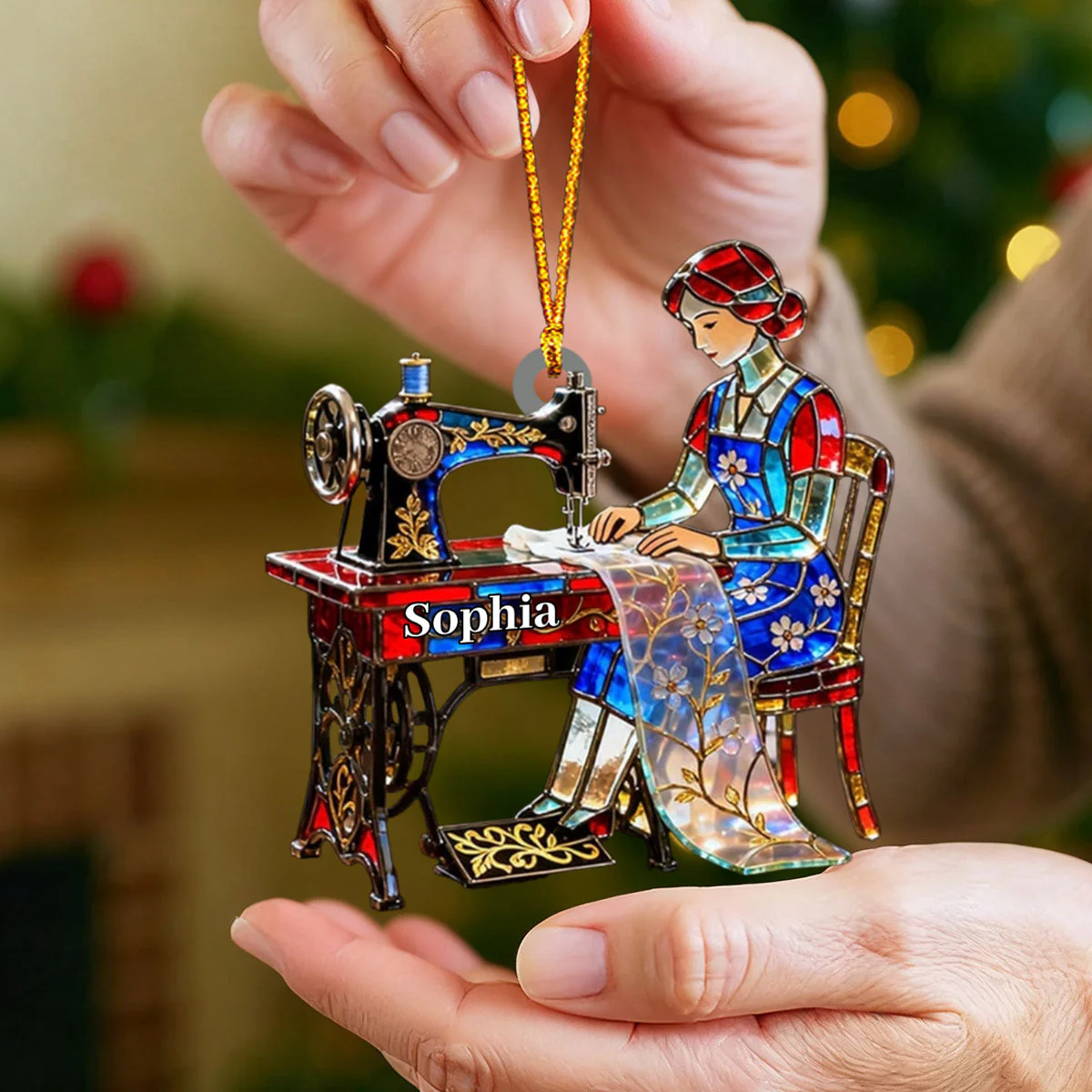 Stained Glass Effect Custom Tailor Acrylic Christmas Ornament, Seamstress Gift - Image 3