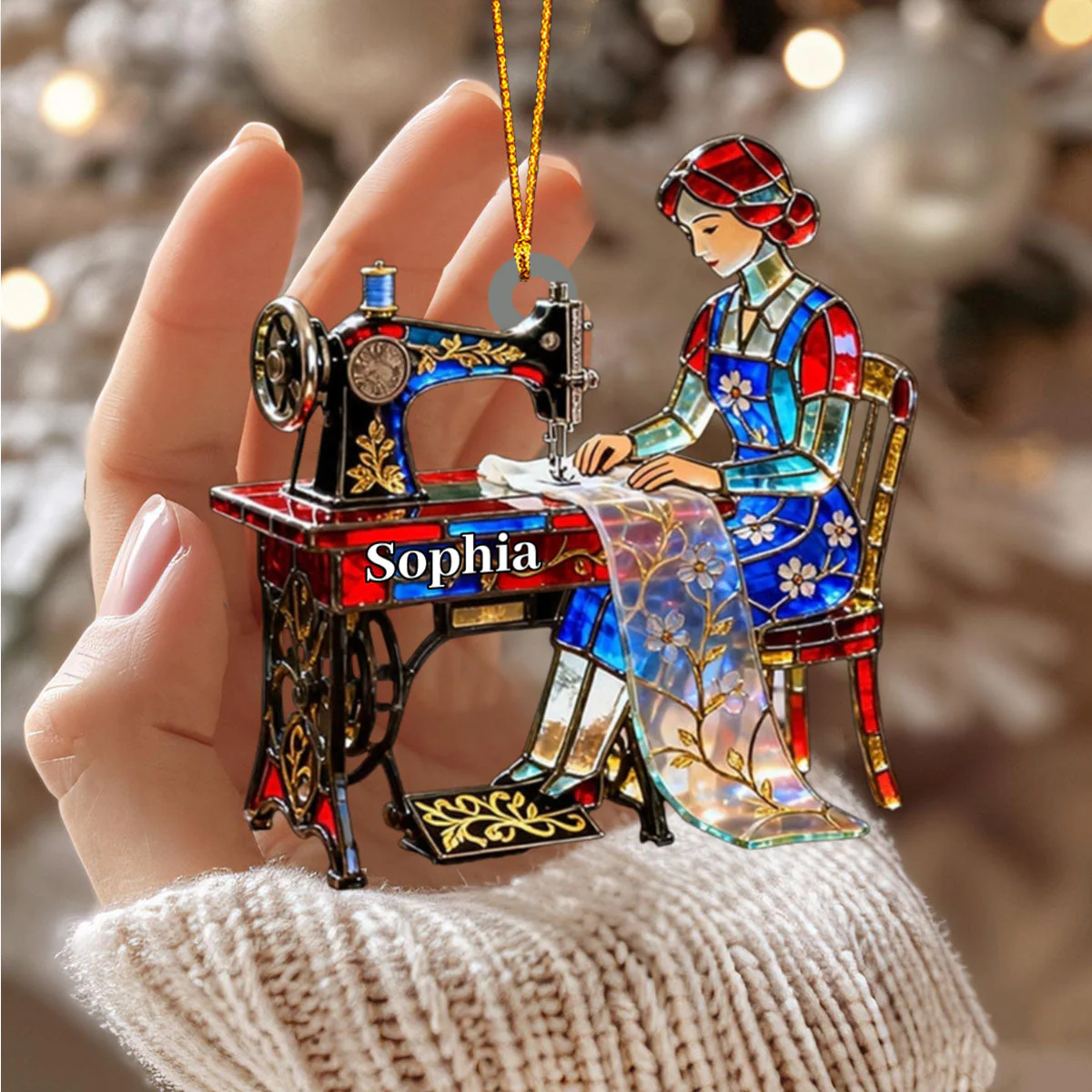 Stained Glass Effect Custom Tailor Acrylic Christmas Ornament, Seamstress Gift - Image 4