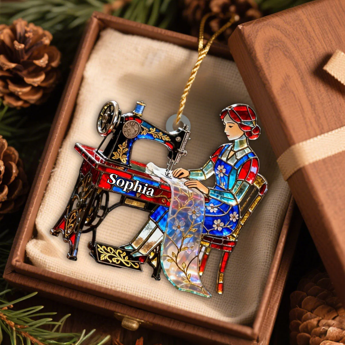 Stained Glass Effect Custom Tailor Acrylic Christmas Ornament, Seamstress Gift - Image 5