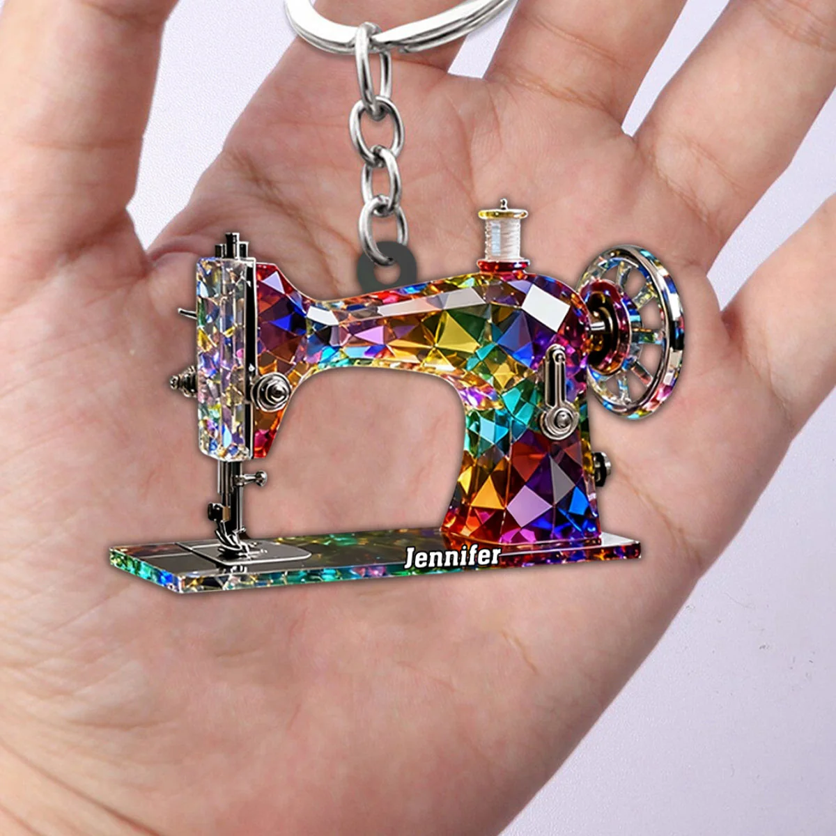 Stained Glass Effect Sewing Machine Custom Name Acrylic Keychain, Gift For A Tailor - Image 2