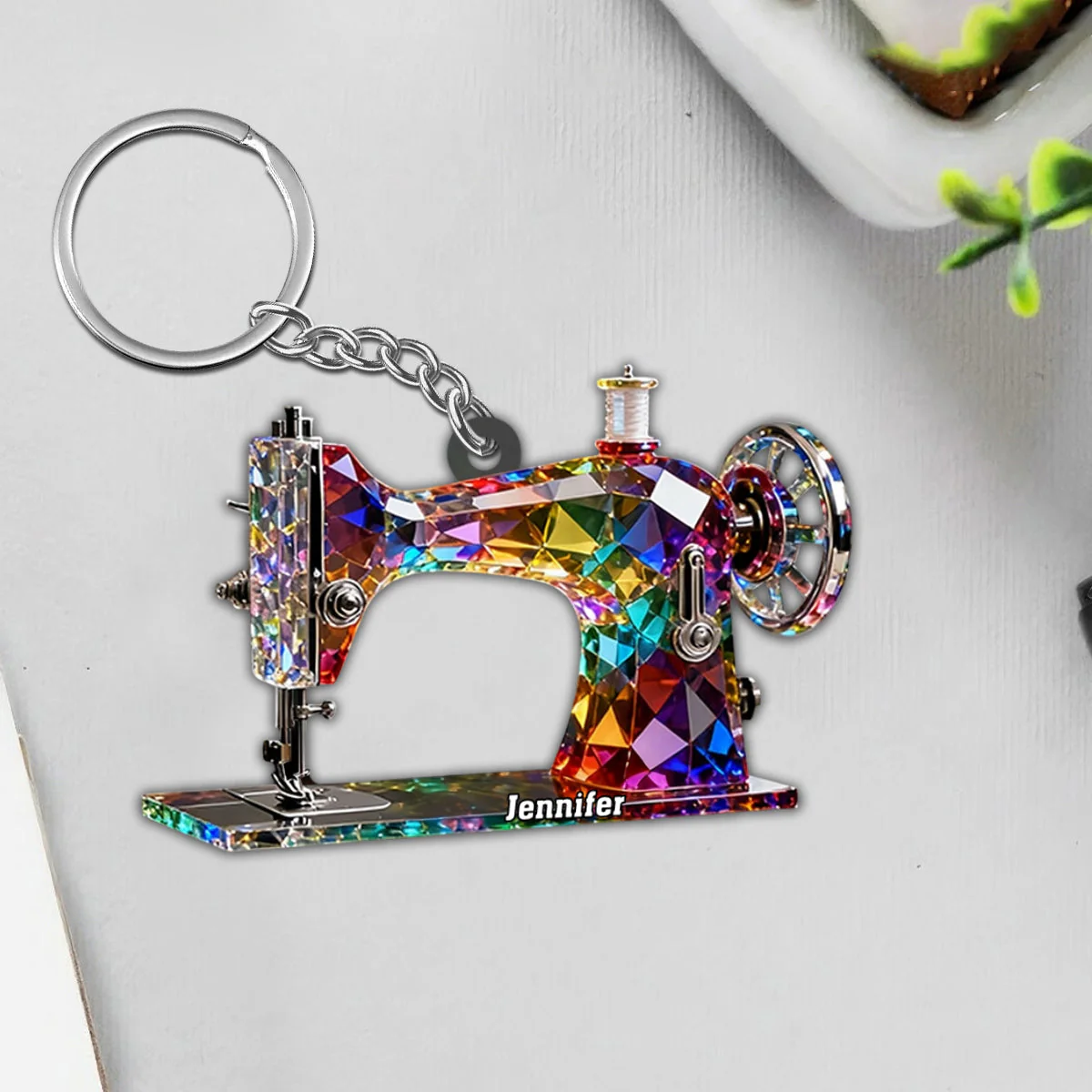 Stained Glass Effect Sewing Machine Custom Name Acrylic Keychain, Gift For A Tailor - Image 3