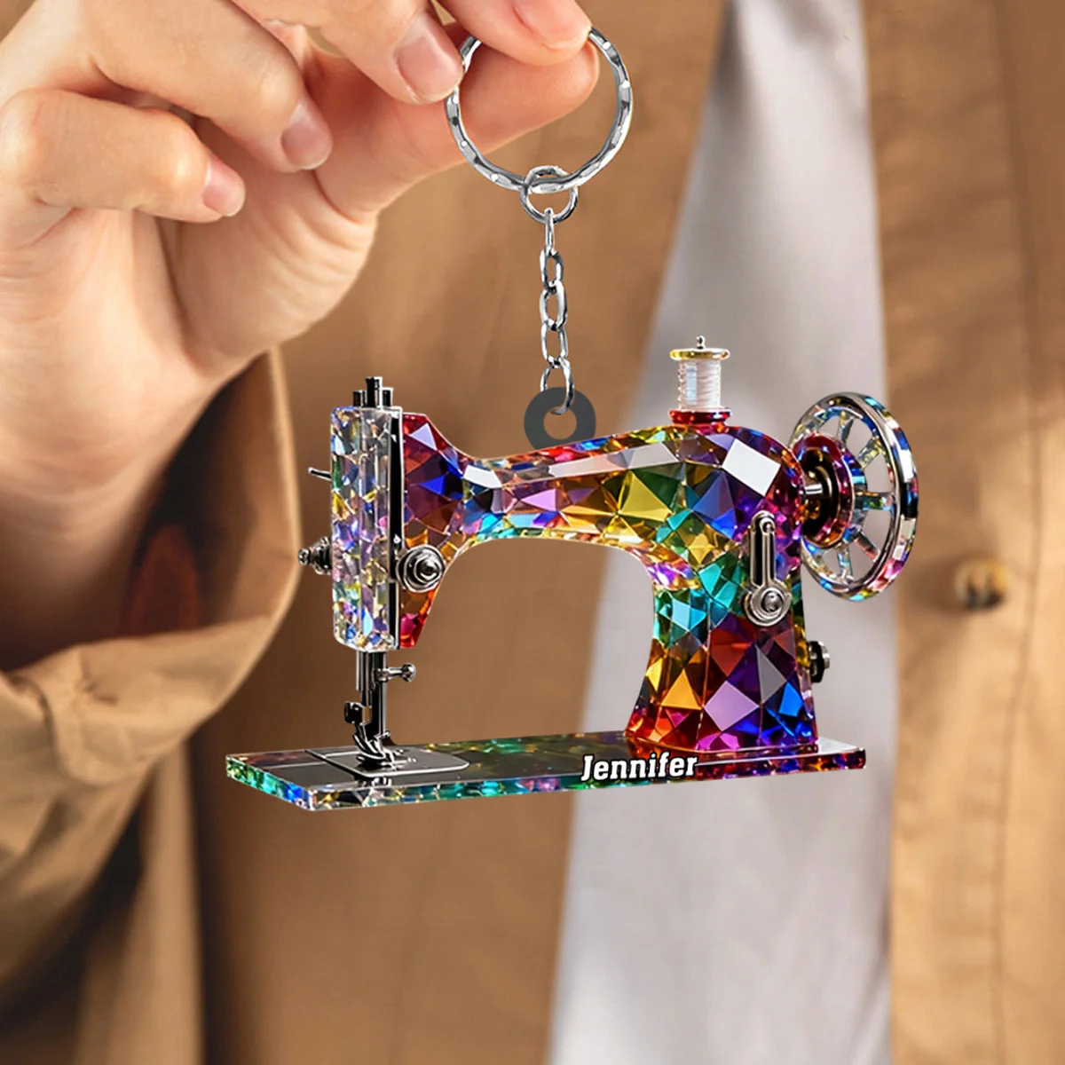 Stained Glass Effect Sewing Machine Custom Name Acrylic Keychain, Gift For A Tailor - Image 4