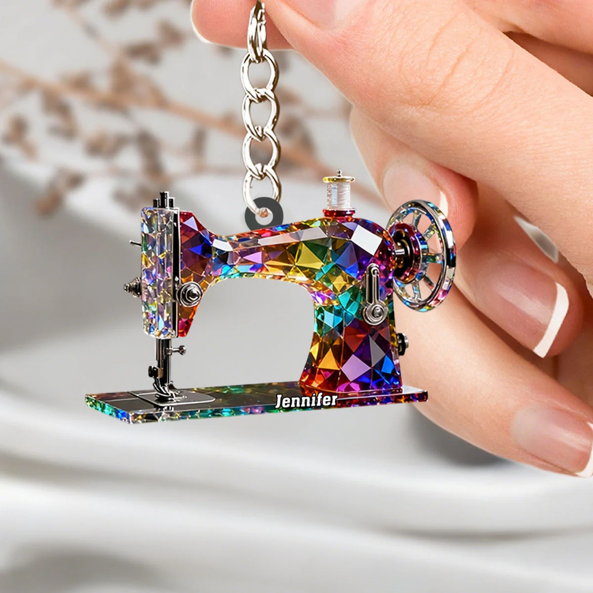Stained Glass Effect Sewing Machine Custom Name Acrylic Keychain, Gift For A Tailor - Image 5