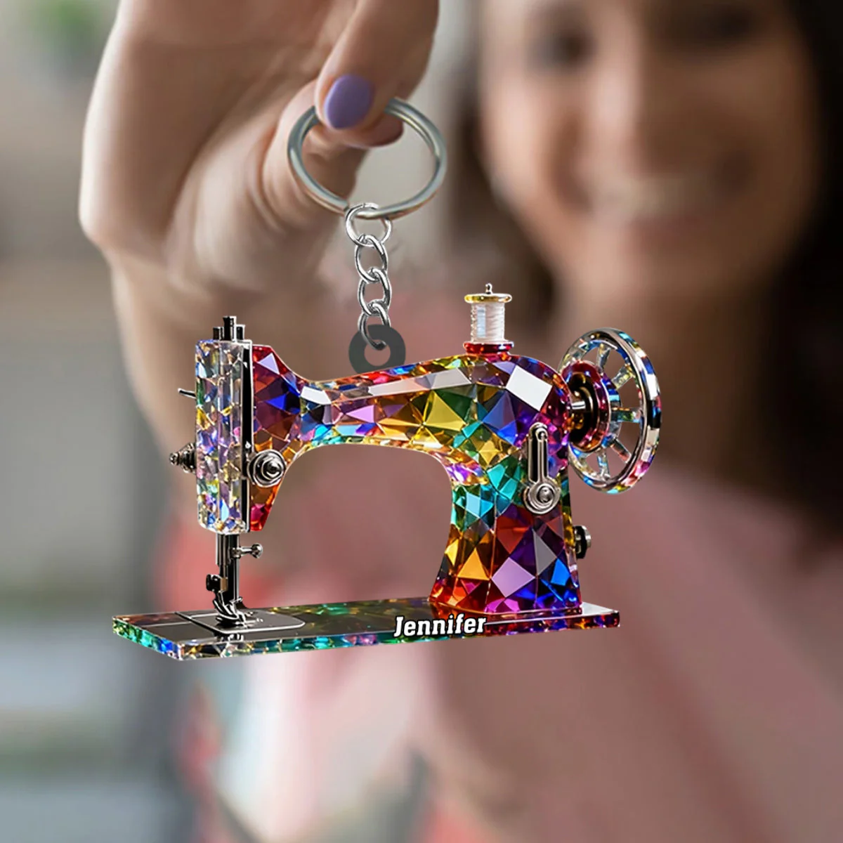 Stained Glass Effect Sewing Machine Custom Name Acrylic Keychain, Gift For A Tailor - Image 6