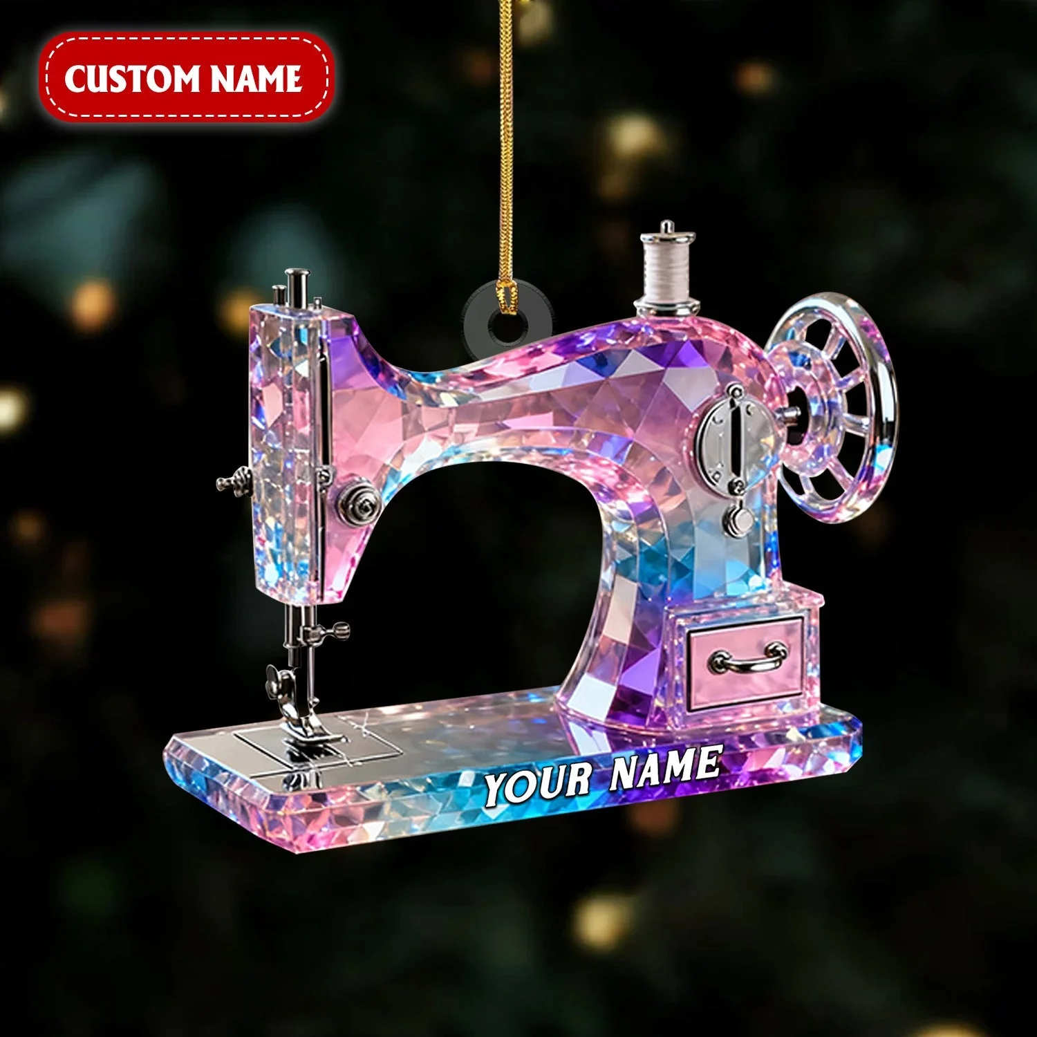 Stained Glass Effect Sewing Machine Custom Name Acrylic Ornament, Gift For A Tailor, Xmas Decor - Image 2