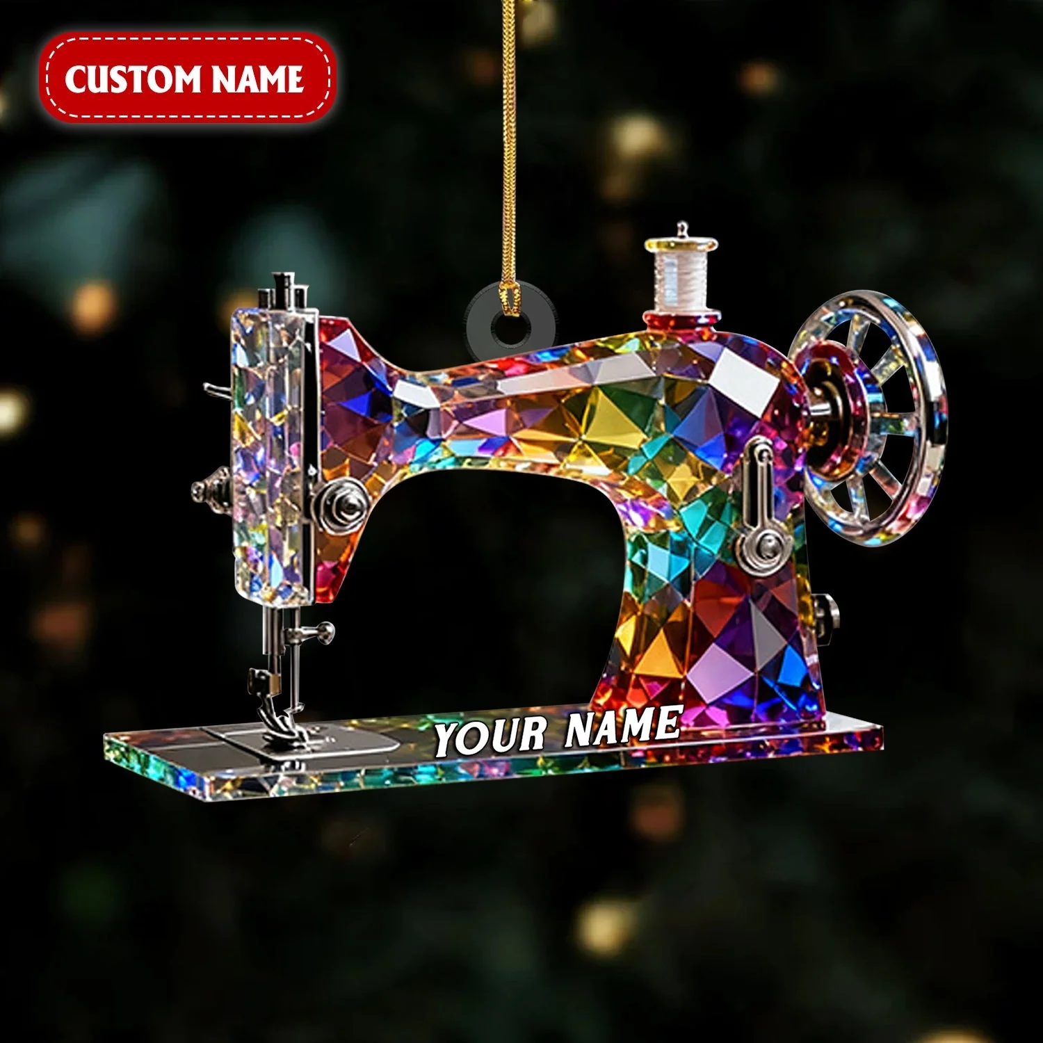 Stained Glass Effect Sewing Machine Custom Name Acrylic Ornament, Gift For A Tailor, Xmas Decor - Image 3