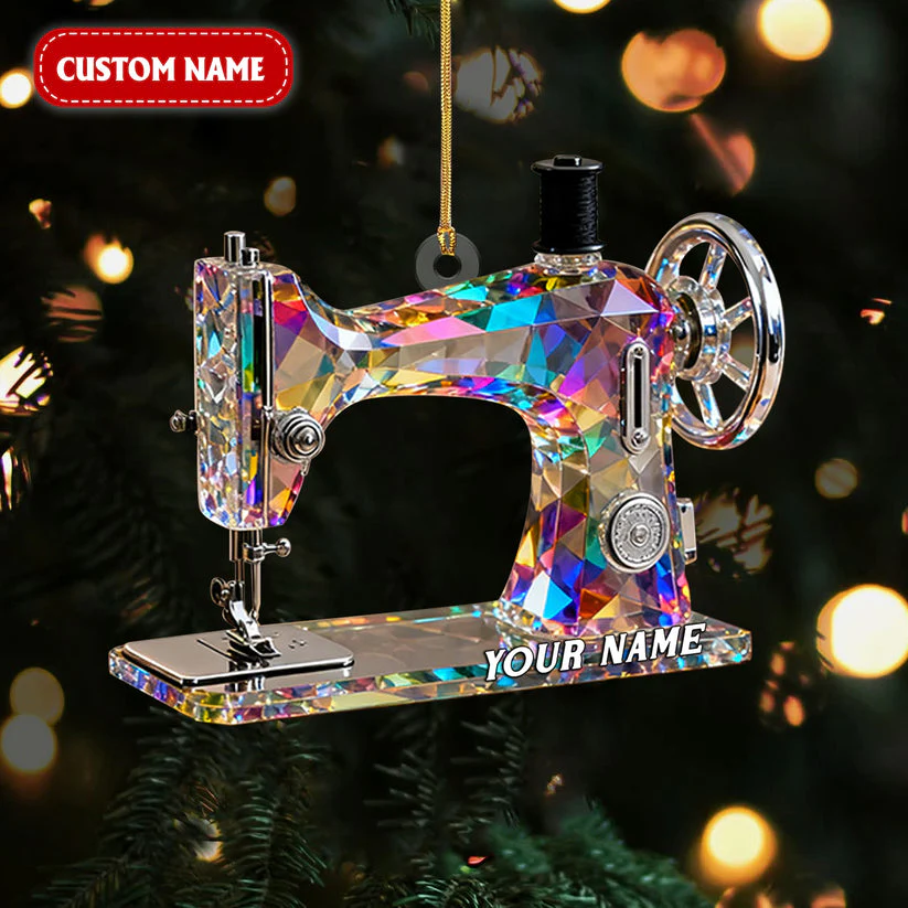 Stained Glass Effect Sewing Machine Custom Name Acrylic Ornament, Gift For A Tailor, Xmas Decor - Image 4