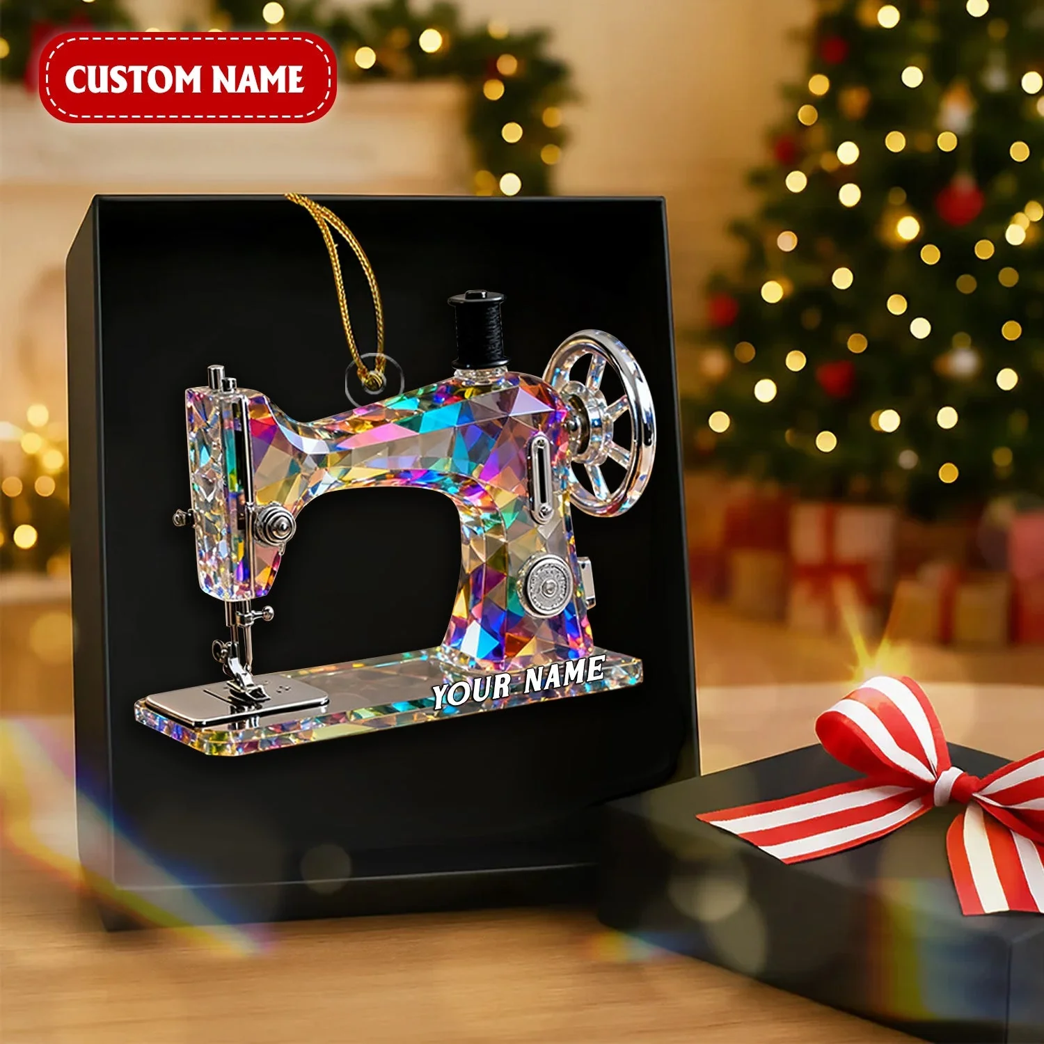 Stained Glass Effect Sewing Machine Custom Name Acrylic Ornament, Gift For A Tailor, Xmas Decor - Image 5