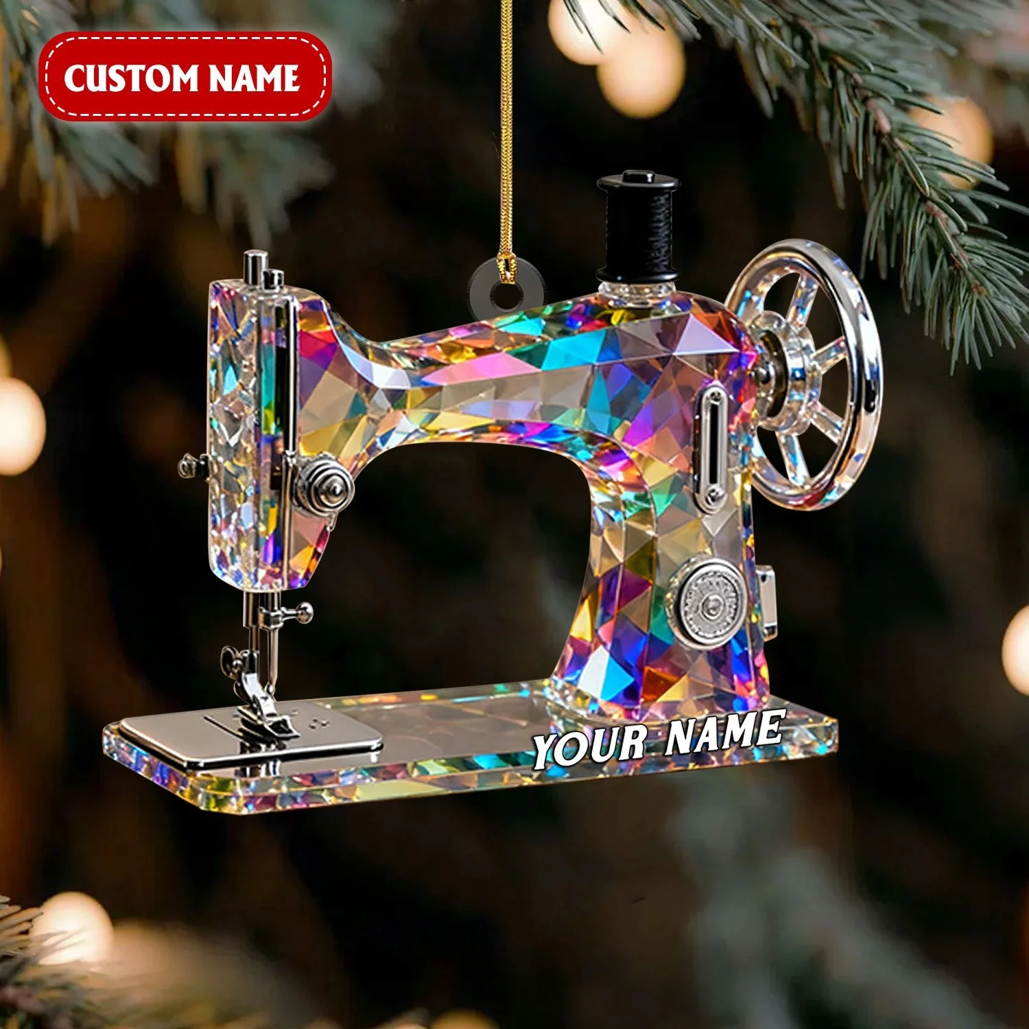 Stained Glass Effect Sewing Machine Custom Name Acrylic Ornament, Gift For A Tailor, Xmas Decor - Image 6