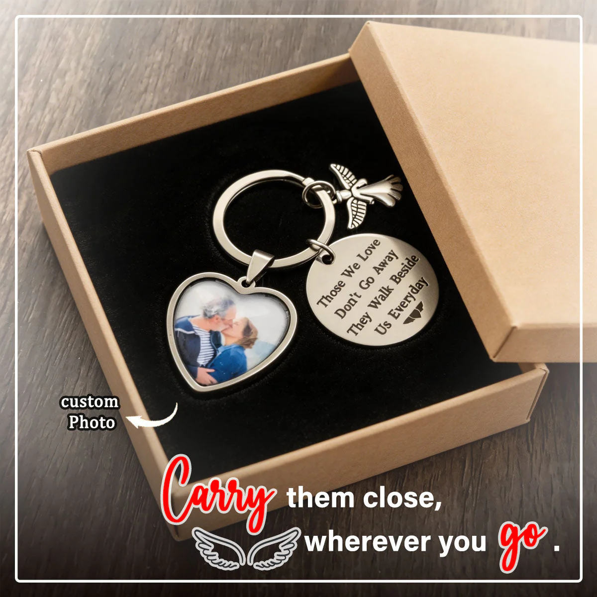 Stainless Steel Remembrance Gift - Heart Charm Personalized Photo Keychain For Loved Ones, Family Keepsakes - Image 2