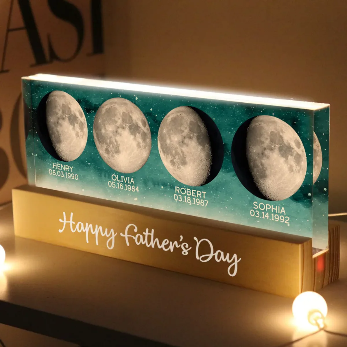 Starry Night Custom Birth Moon Phase The Days You Became Our Dad Personalized Acrylic Block LED Night Light - Image 2