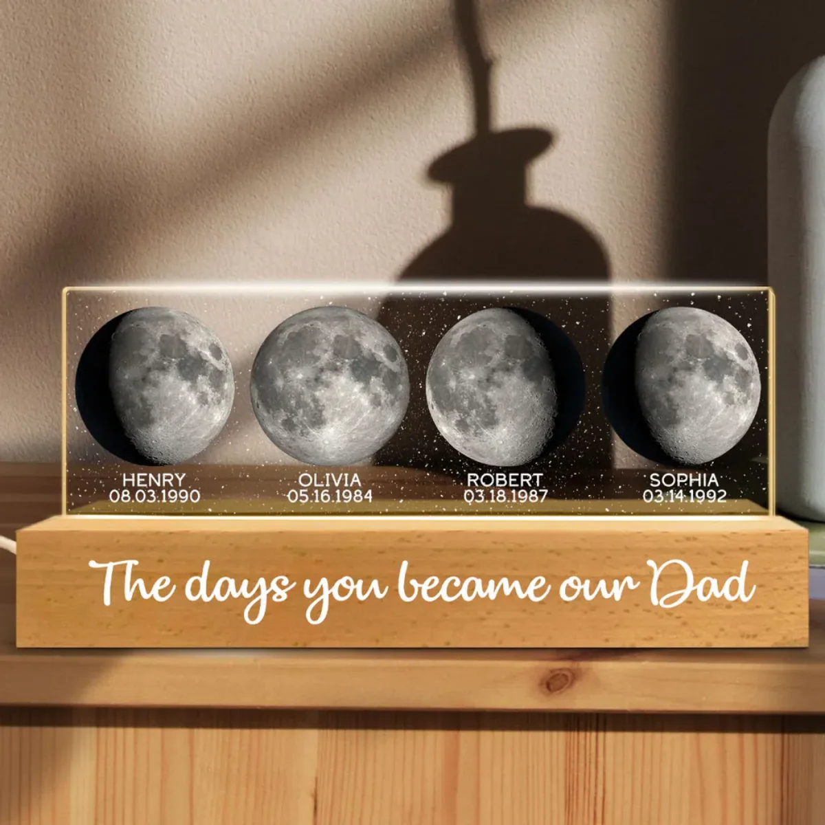 Starry Night Custom Birth Moon Phase The Days You Became Our Dad Personalized Acrylic Block LED Night Light - Image 3