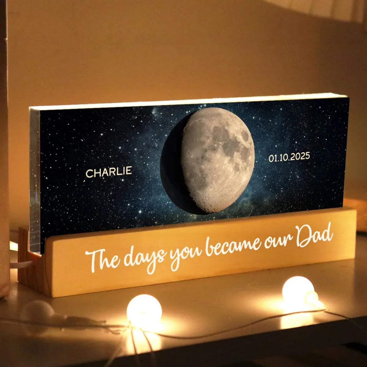Starry Night Custom Birth Moon Phase The Days You Became Our Dad Personalized Acrylic Block LED Night Light - Image 4