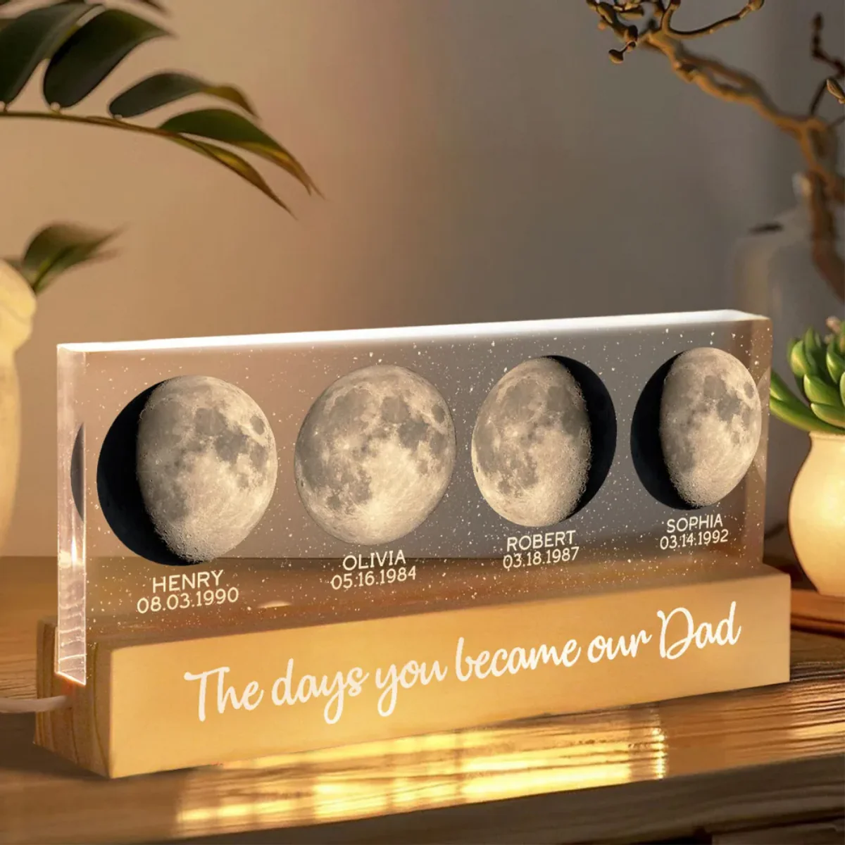 Starry Night Custom Birth Moon Phase The Days You Became Our Dad Personalized Acrylic Block LED Night Light - Image 5