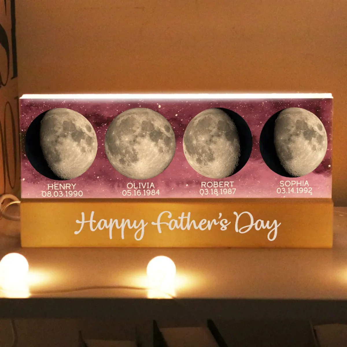 Starry Night Custom Birth Moon Phase The Days You Became Our Dad Personalized Acrylic Block LED Night Light - Image 6