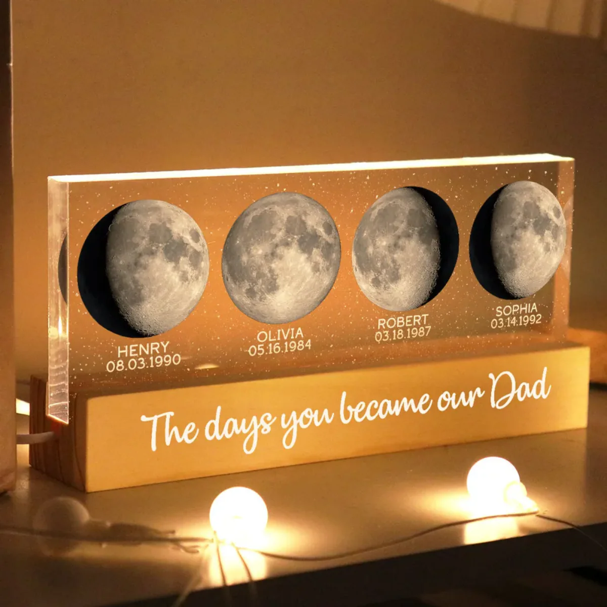 Starry Night Custom Birth Moon Phase The Days You Became Our Dad Personalized Acrylic Block LED Night Light - Image 7